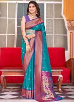 Paithani Silk Sea Blue Traditional Wear Weaving Saree